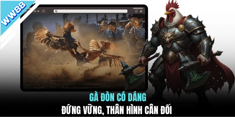 Gà đòn có dáng đứng vững, thân hình cân đối